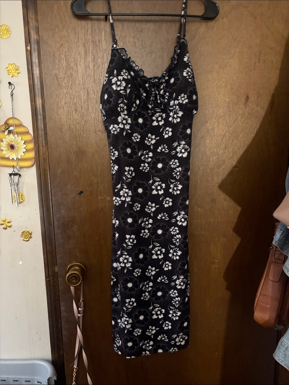 No Boundaries Black and White Floral Midi Slip Dress